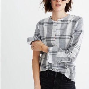 MADEWELL GREY PLAID BUTTON FRONT TOP